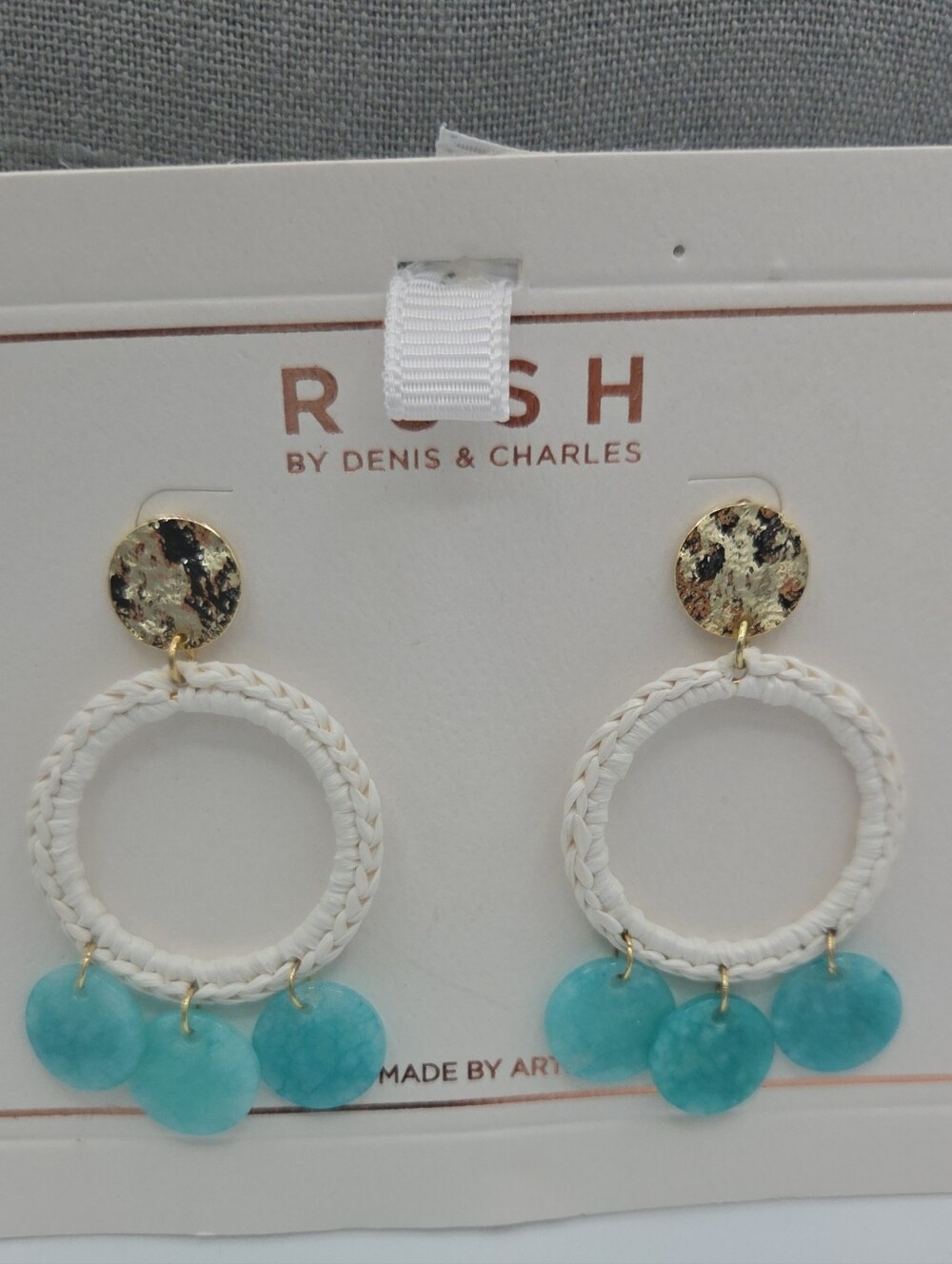 5 for $25! RUSH by Denis & Charles White Hoop Earrings with Aqua Discs